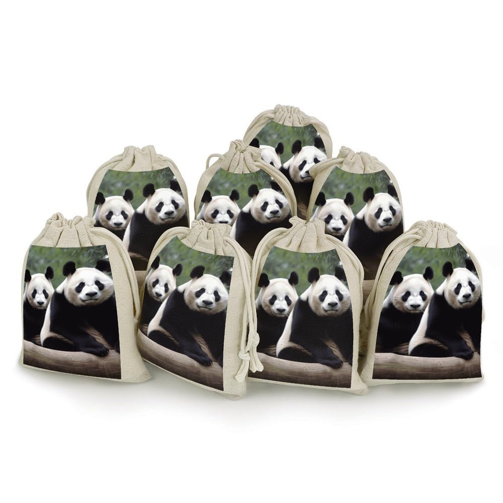 WSOIHFEC Panda Burlap Gift Bags Party Favor Bags 8PCS