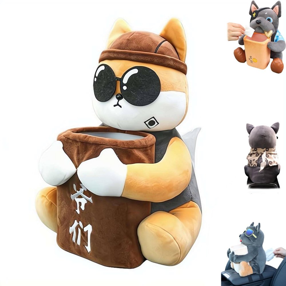 Cute Plush 2 in 1 Car Tissue Box and Trash Can,Soft Bear Doggie Tissue Holder and Trashs Can,Multifunctional Animal Paper Box,Multifunctional Car Armrest TissueCase for Automobile Home Decor