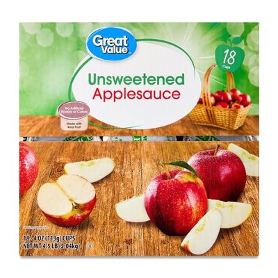 Great Value Unsweetened Applesauce Snack Cups, 4 oz, 18 ct