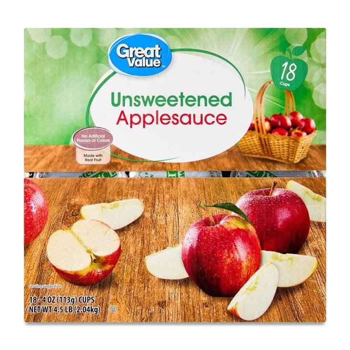 Great Value Unsweetened Applesauce Snack Cups, 4 oz, 18 ct