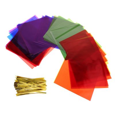 CHILDWEET 80pcs Colorful Cellophane Wrap Sheets for Candy Wrapping, Made of Opp Material Vibrant Colors and Unique Creative Design, for Birthdays and Weddings DIY Decoration