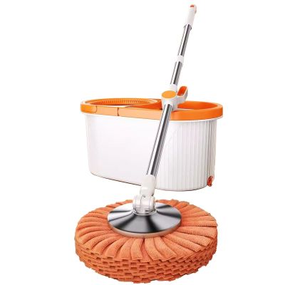 This Spin Mop Bucket Set for Home - 360 Spinning Mop and Bucket with Detachable Splash Guard Spin Basket - Floor Cleaning System for Hardwood, Wood, Laminate, Tile,5 Mop Pads Refill
