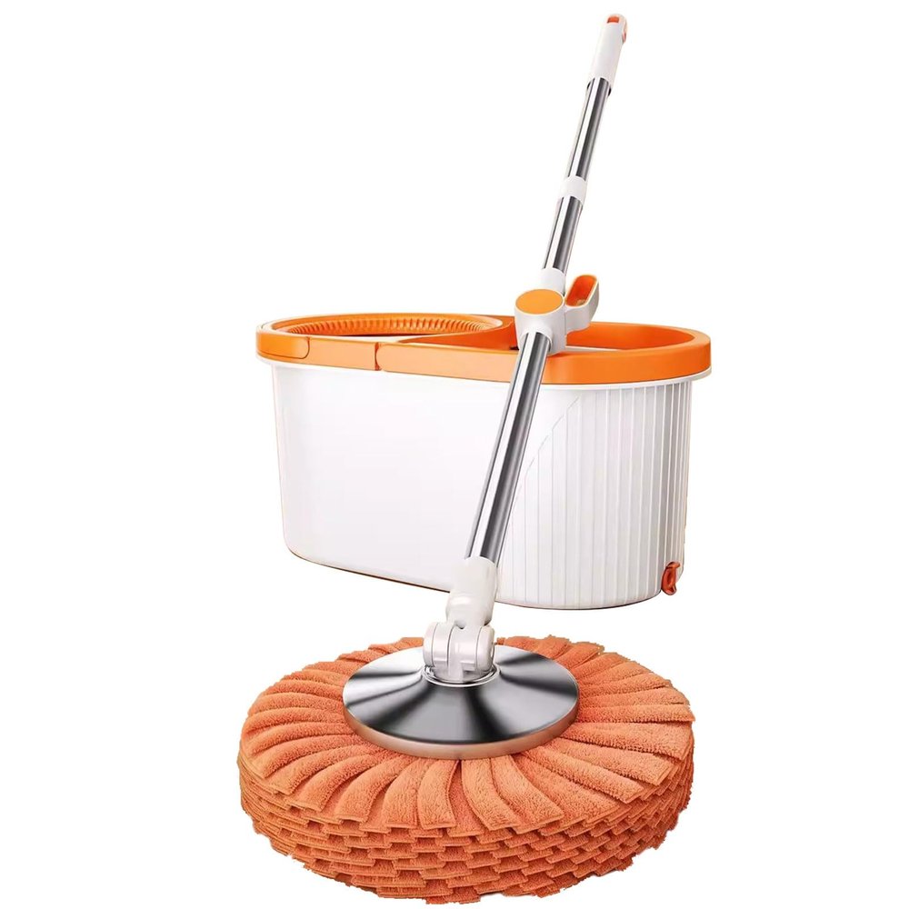 This Spin Mop Bucket Set for Home - 360 Spinning Mop and Bucket with Detachable Splash Guard Spin Basket - Floor Cleaning System for Hardwood, Wood, Laminate, Tile,5 Mop Pads Refill