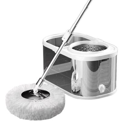 This Spin Mop and Bucket with Wringer Set for Home, 360 Spinning Mop and Titanium Crystal Finish Bucket with Detachable Drying Basket, Wet Dust Mop for Floor Cleaning,2 Cotton Mop Pads