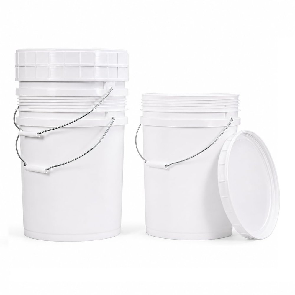 3 Pack 5 Gallon Clean Bucket with Lid and Metal Handle, Heavy-Duty Plastic Cleaning Mop Bucket for Floor Mopping, Household Cleaning, Car Wash and Utility Use, Stackable Cleaning Pail (White, 5 Gal)