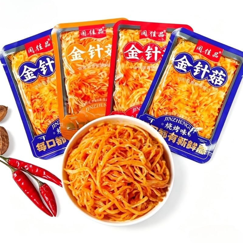Instant Spicy Enoki Mushrooms, Crispy Flammulina Velutipes, Healthy Pickled Vegetables, Mala, Classic Chinese Latiao Spicy Strip Snacks, Casual Snack Gift Pack, Vegan, Side Dish (Mixed Flavors,3pack)
