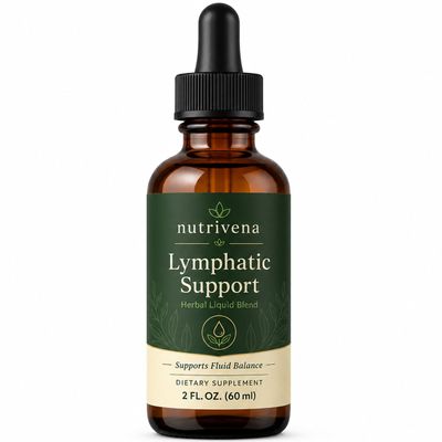 Nutrivena Lymphatic Support Drops, Herbal Liquid Supplement with Cleavers, Red Clover, Stillingia Root & Prickly Ash Bark, Lymphatic Wellness Drops for Natural Fluid Balance & Daily Wellness, 2 Fl Oz