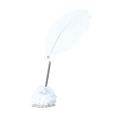LOCZUK Wedding Writing Pen with Rhinestone Plume Quill, Rotatable Ballpoint Signature Pen with Circular Flower Base for Engagement and Special Occasions