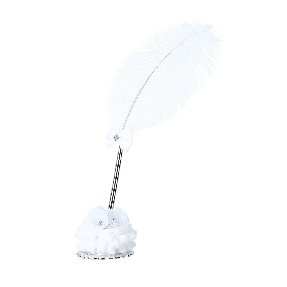 LOCZUK Wedding Writing Pen with Rhinestone Plume Quill, Rotatable Ballpoint Signature Pen with Circular Flower Base for Engagement and Special Occasions