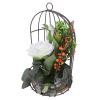 Aramox Birdcage Flowerpot Metal Flower Holder with Polished Finish Plant Display Candle Holder for Weddings Festivals and Home Decor Centerpiece for Tabletop Use (White Vinesh Rose) view 1
