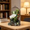 Aramox Birdcage Flowerpot Metal Flower Holder with Polished Finish Plant Display Candle Holder for Weddings Festivals and Home Decor Centerpiece for Tabletop Use (White Vinesh Rose) view 4