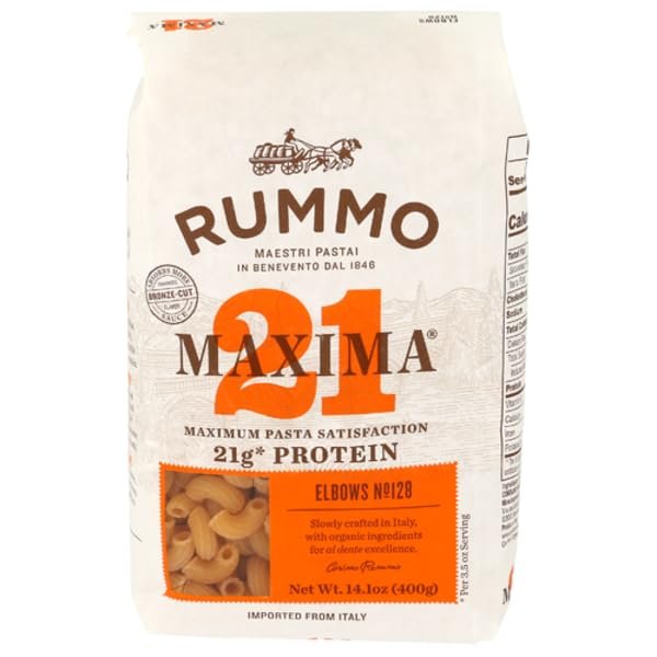 Rummo Protein Elbows Pasta No. 128, Authentic Italian High Protein Pasta 14.1 oz, Premium Elbow Pasta for Mac & Cheese, Pasta Salads, Soups & Family Meals