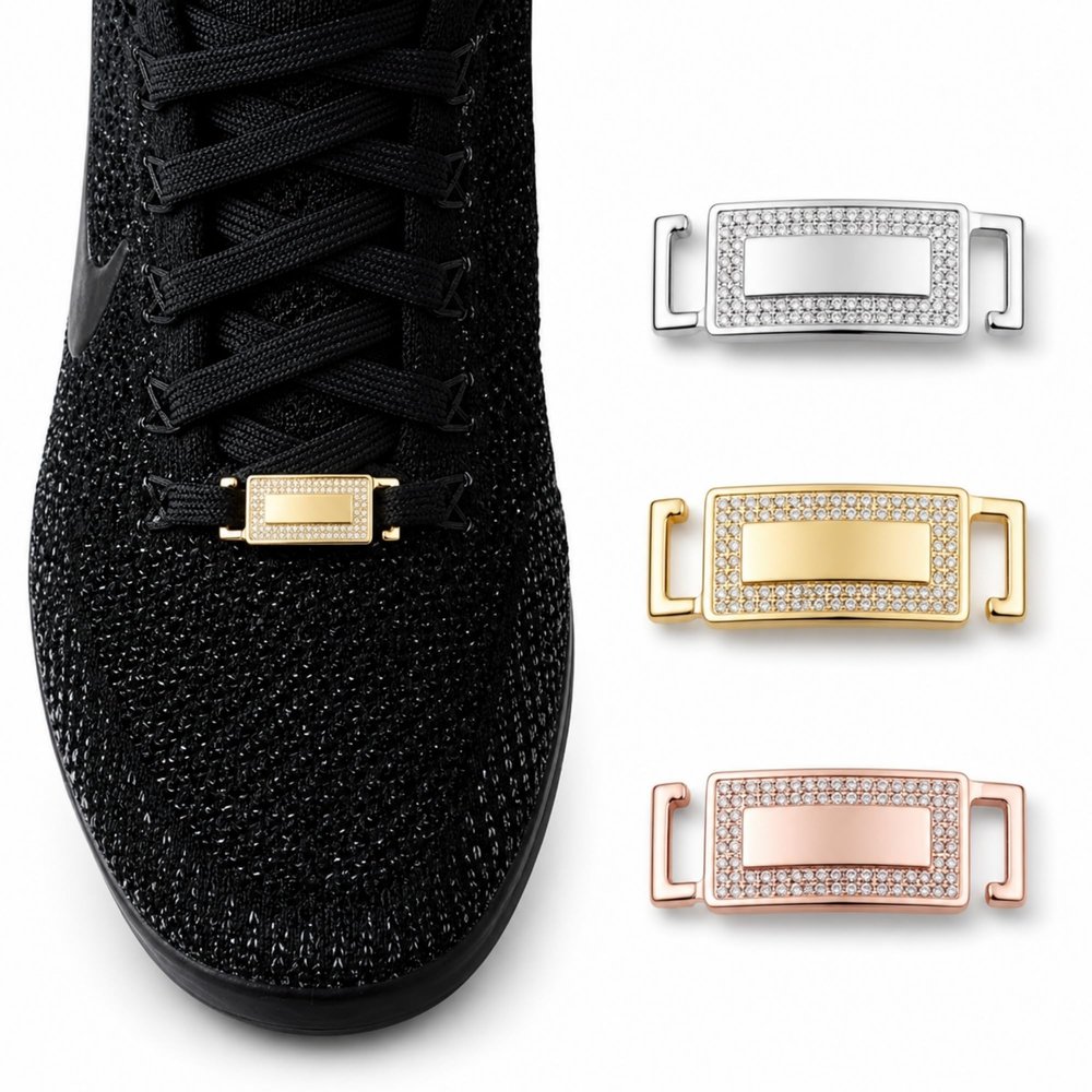 ICEDIAMOND Iced Out Sneaker Jewelry Shoelace Charms 2PCS, Pure Form-Gold