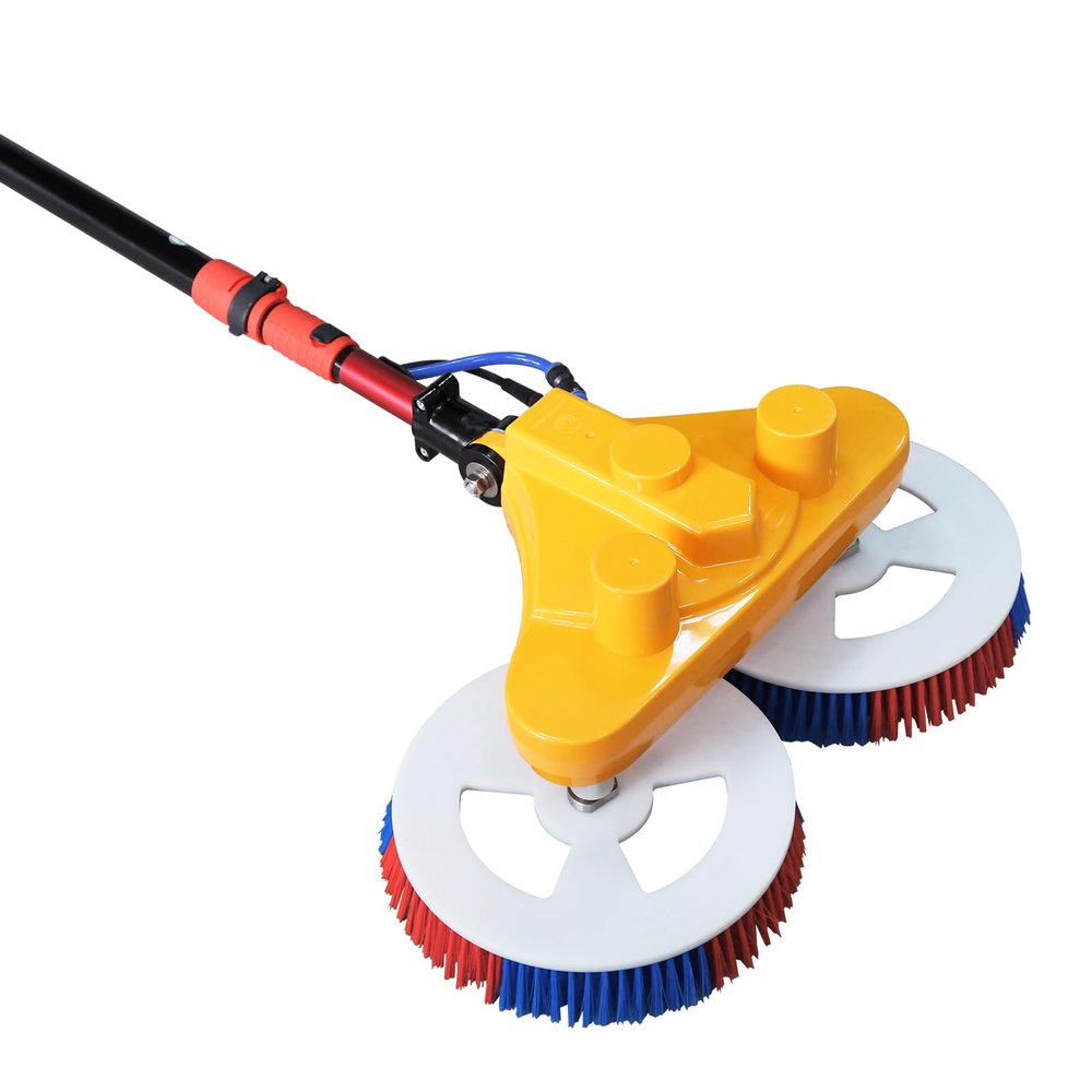 ZNZHNSI 24FT Adjustable Solar Panel Cleaning Brush Dual-Head Water-Fed Pole Kit with AC Power Converter for Efficient Roof & Ground Mount PV Module Washing