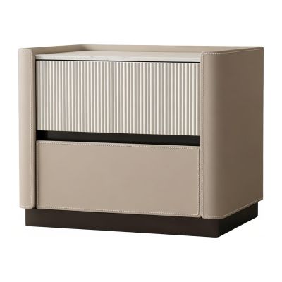 Br3tGz7dP Bedroom Bedside Table Light Stone Top Surface Two Drawers Hidden Handles for Bedroom Storage