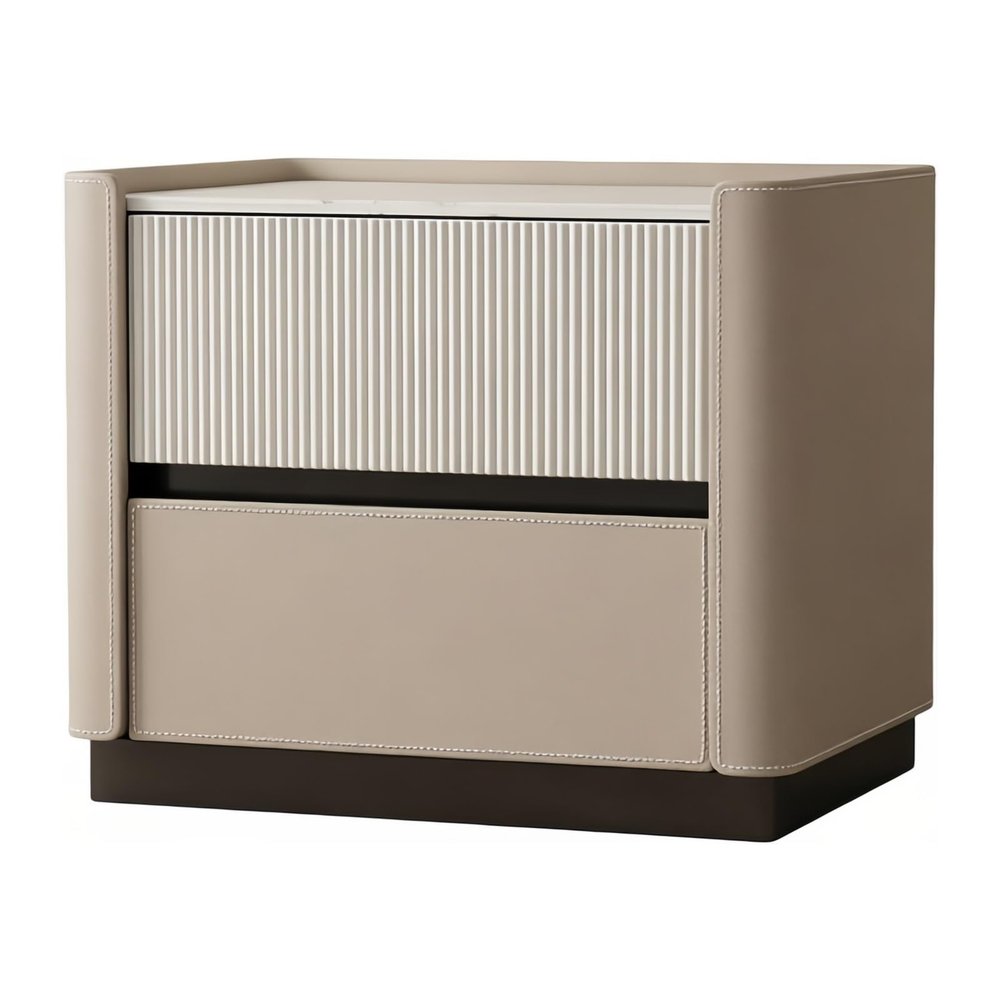 Br3tGz7dP Bedroom Bedside Table Light Stone Top Surface Two Drawers Hidden Handles for Bedroom Storage