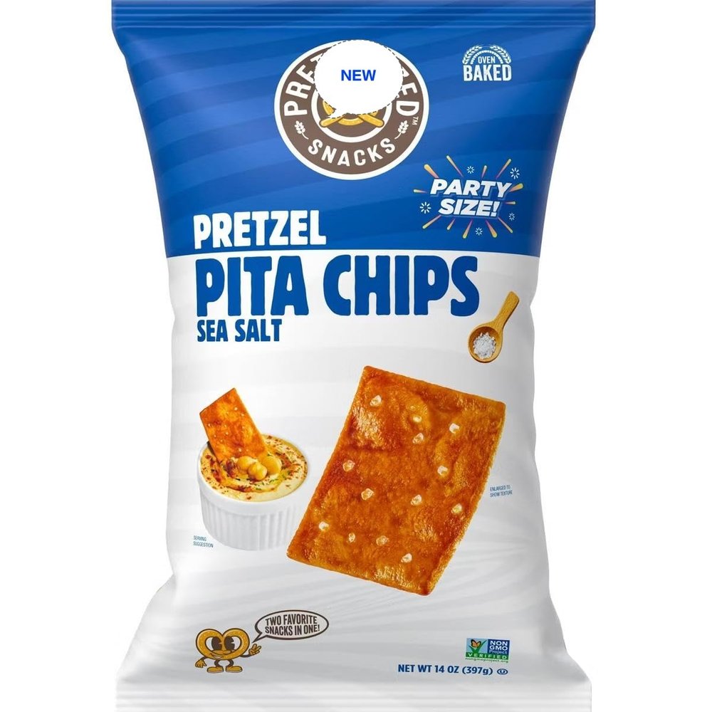 Pretzel Pita Chips Sea Salt - Crunchy Oven-Baked Snack, Perfect for Dipping, Charcuterie Boards, and Parties, Ready-to-Ea - 14 oz Party Size Bag