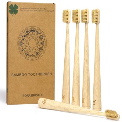 Lucky21chong Bamboo Toothbrush, Natural Firm Boar Bristle Toothbrush, 100% Biodegradable Eco-Friendly Oral Care Toothbrushes
