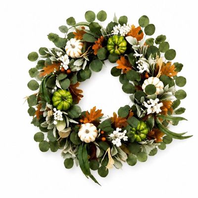 Gralara Artificial Vine Garland with Wreath Autumnal Fall Greenery Set with Pumpkins Realistic Autumn Decor Bundle for Front Doors, Mantel, Entryway
