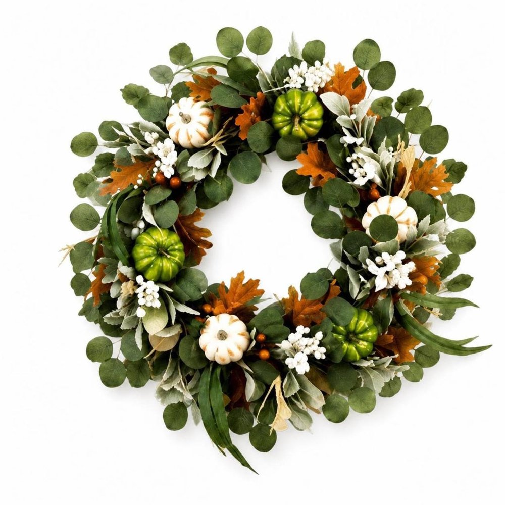 Gralara Artificial Vine Garland with Wreath Autumnal Fall Greenery Set with Pumpkins Realistic Autumn Decor Bundle for Front Doors, Mantel, Entryway