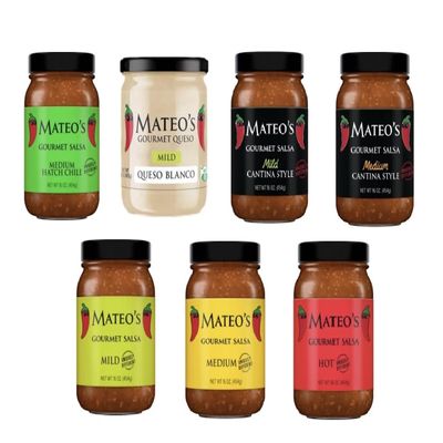Mateo's Gourmet Salsa & Queso - Mix & Match Any Two Flavors - Mild, Medium, Hot, Hatch Chile, Cantina Style, Queso Blanco
