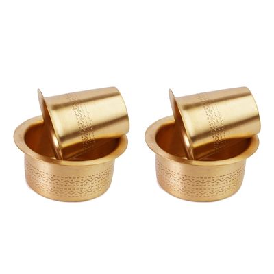 Brass Coffee Dabara Set with Tumbler | Traditional Kumbakonam Coffee Cup & Dawara for Filter Coffee & Tea | Matt Finish | 120 ml | Pack of 2