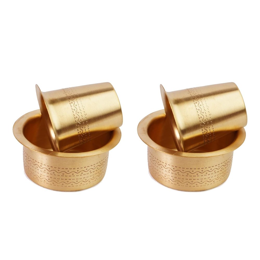 Brass Coffee Dabara Set with Tumbler | Traditional Kumbakonam Coffee Cup & Dawara for Filter Coffee & Tea | Matt Finish | 120 ml | Pack of 2