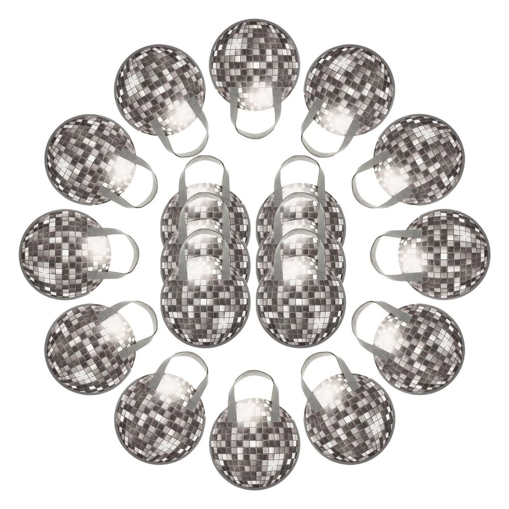 LIFKOME 18pcs Retro Disco Party Gift Bags with Handles, Reusable Silver Nonwoven Mirror Ball Design Tote Bags for Birthday Celebrations and Themed Events, Easy Carrying Gift Packaging
