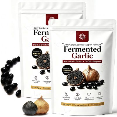 BnPnCn 2PCS Fermented Black Garlic Extract + CoQ10 Ubiquinol Softgels, Odorless Daily Supplement, Supports Heart Health, 90-Day Supply (1)