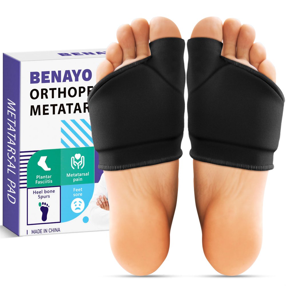 Orthopedic Metatarsal Pads,Ball of Foot Cushion with Gel Pad for Women and Men, Foot Pads for Ball Pain Relief, Morton's Neuroma, Metatarsalgia Support. (Black, XLarge:Men(10-13))