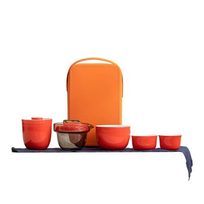 Ceramic portable one pot and three cups of fresh and personalized travel tea set-