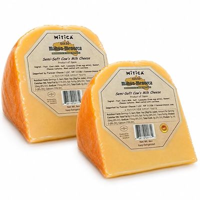 Mahn-Menorca D.O.P. Cheese Wedges 12 oz (2 Wedges) | Spanish Cow's Milk Cheese | Imported from Menorca, Spain | Naturally Aged 4 Months | Rich Buttery Flavor | Charcuterie Boards, Tapas & Cooking