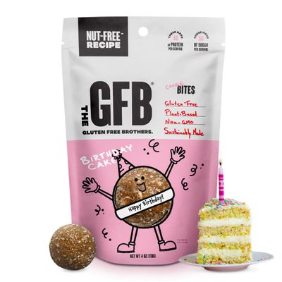 The GFB Birthday Cake Allergen Friendly Protein Bites | Gluten Free Nut Free Snacks | Super Tasty Plant Based Protein Balls | Travel Ready Non-GMO, Kosher & Vegan Snacks | Resealable 4oz Bag, 1 Pack
