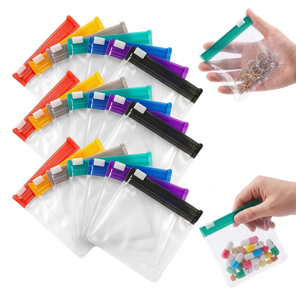 Self Sealing Medicine Bags, 2026 New Reusable Pill Pouch Bags Organizer for Medicine or Vitamins with Slide Lock for Storage, Travel Plastic Bags, Waterproof Pill Pouch Set for Daily Use (21pcs)