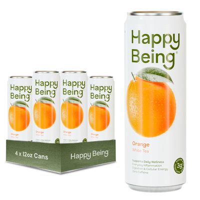 Happy Being Orange White Tea, Antioxidant Rich, Low Sugar, 12oz 4 Pack