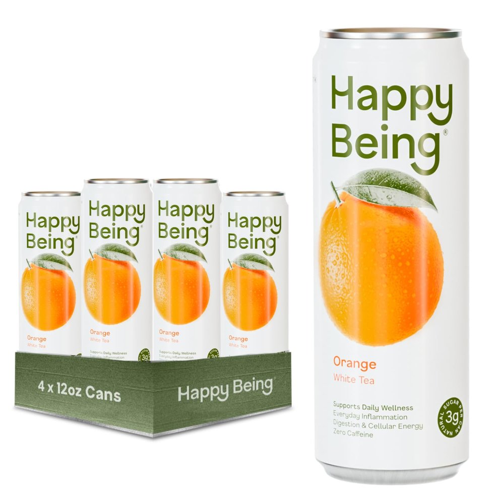 Happy Being Orange White Tea, Antioxidant Rich, Low Sugar, 12oz 4 Pack