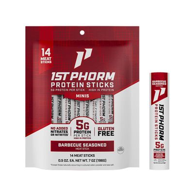 1st Phorm Mini Meat Sticks, Barbeque Seasoned, 5g Protein, 14 Count, 0.5 oz
