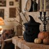 Halloween Pumpkin Lantern Decor, Handwoven Seagrass Jack O Lantern Decor with Witch Hat, Rustic Wicker Candy Holder for Tabletop Shelf Mantel Party Trick or Treat Home Halloween Decoration (G) view 2