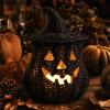 Halloween Pumpkin Lantern Decor, Handwoven Seagrass Jack O Lantern Decor with Witch Hat, Rustic Wicker Candy Holder for Tabletop Shelf Mantel Party Trick or Treat Home Halloween Decoration (G) view 3