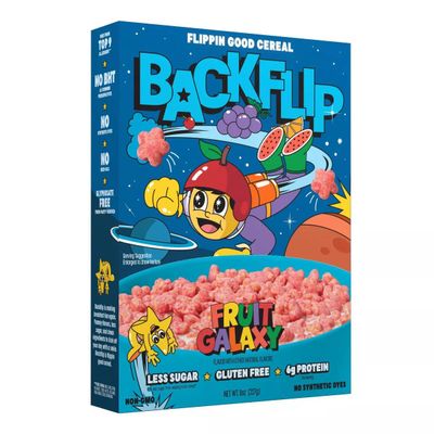 Backflip Fruit Galaxy Breakfast Cereal,Crunchy Fruity Stars with 6g Protein Per Serving, 8 oz