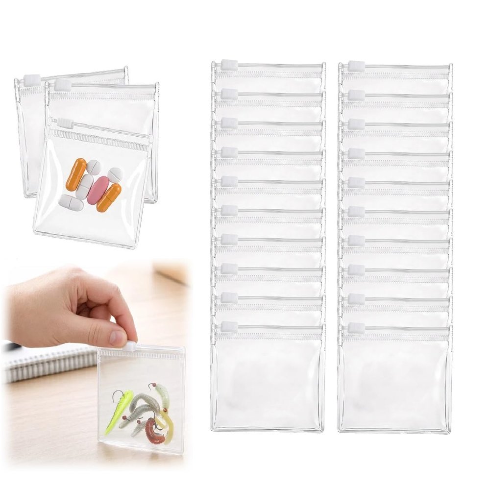 Self Sealing Zipper Medicine Bags,2026 Reusable Waterproof Pill Pouches Set for Travel,PVC Clear Small Plastic Bags for Pills Medicine Vitamins Small Items Daily Storage 20PCS