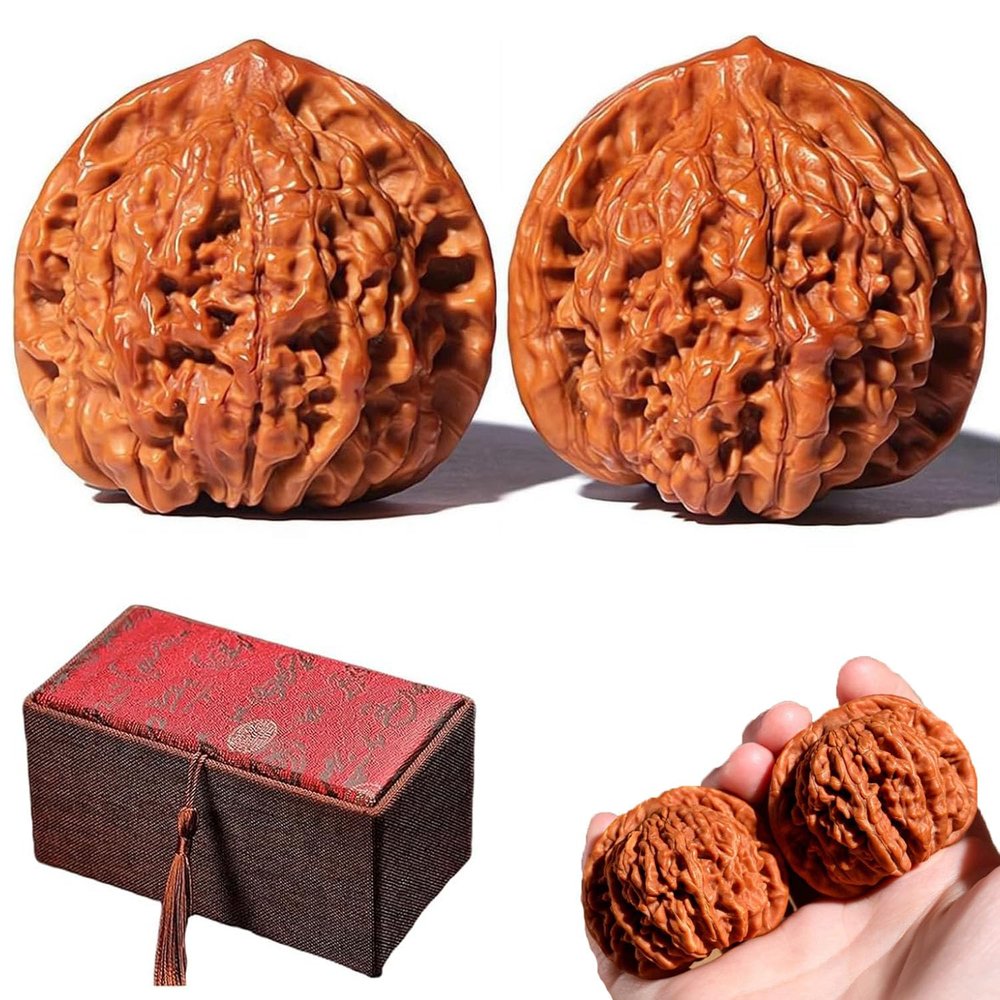 Walnut Twirling, Walnut to Twirl in Your Hand, 1.8" Twirling Jade Walnuts Kit, Natural Chinese Wenwan Walnuts Raw for Hand Rolling, Thoughtful Gift for Fathers, Elders & Collectors (Natural Finish*2)
