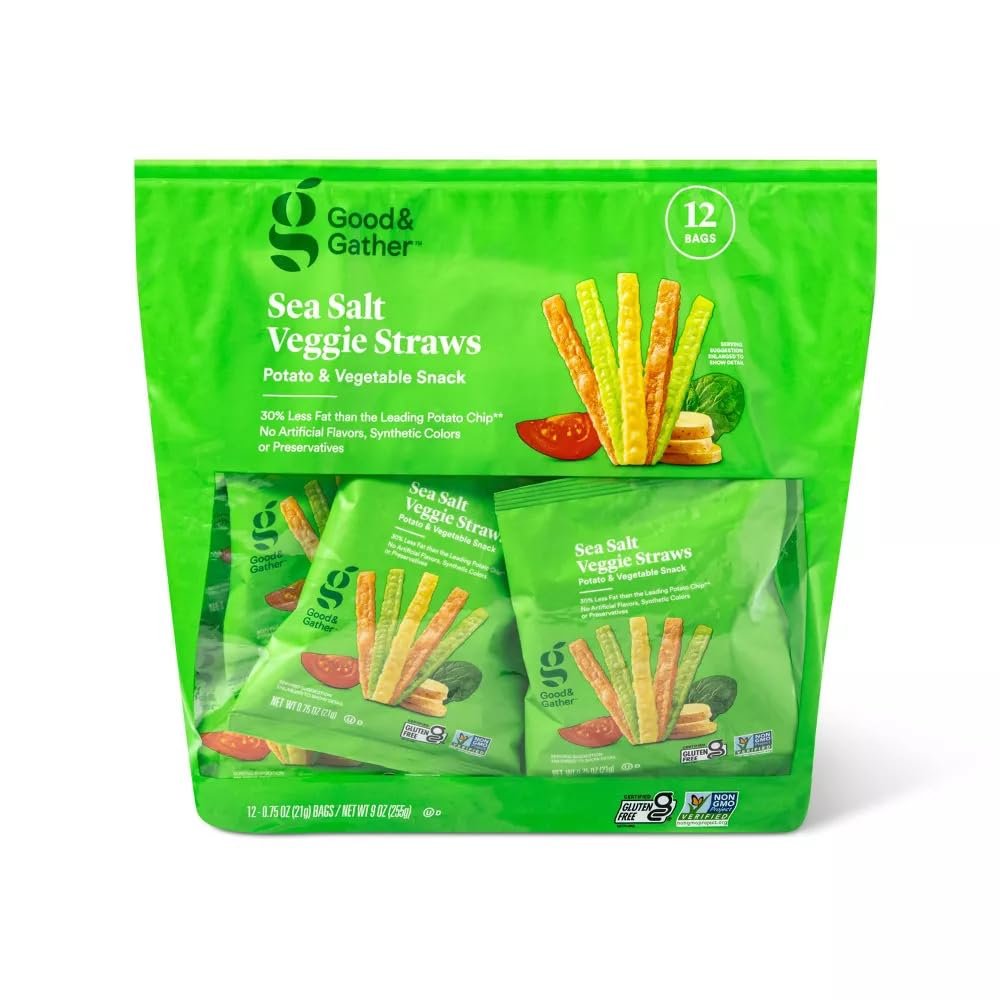 Good & Gather Sea Salt Veggie Straws, Potato & Vegetable Snack, Individual Snack Packs, 12 Count, 7.5 oz