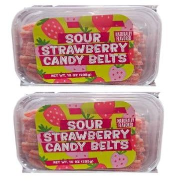 Sour Strawberry Candy Belts Fruit Gummies 10oz Pack of 2