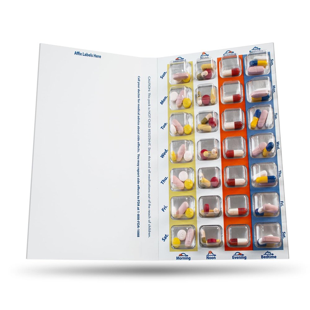 Qube 7-Day, 4-Pass (4-doses per Day) Large Multi-Med Disposable Blister Card Refill with 26 Cards & Blisters