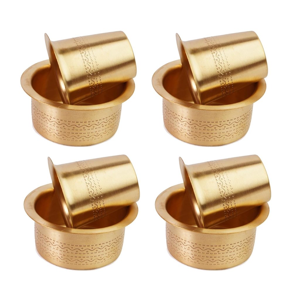 Brass Coffee Dabara Set with Tumbler | Traditional Kumbakonam Coffee Cup & Dawara for Filter Coffee & Tea | Matt Finish | 120 ml | Pack of 4