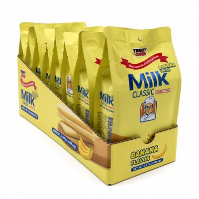 TRENZY GAHM Milk Classic Rice Crackers, Non-Fried Rice Snack, Individually Wrapped Crispy Lunch Box Snack, 8 Packs (Box, Banana)