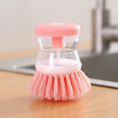 Cleaning Brush with Detergent Dispenser, Dish Brush, Purple/Pink/Green