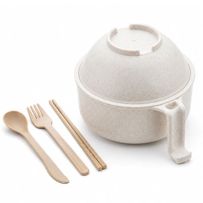 Povtav 2026 New Multifunctional Ramen Bowl Set with Water Filter Bowl-Microwave Noodle Cooker with Strainer, Lid, Spoon, Fork and Chopsticks for Noodles, Pasta, Soup, Dorm, Office and Quick (White)