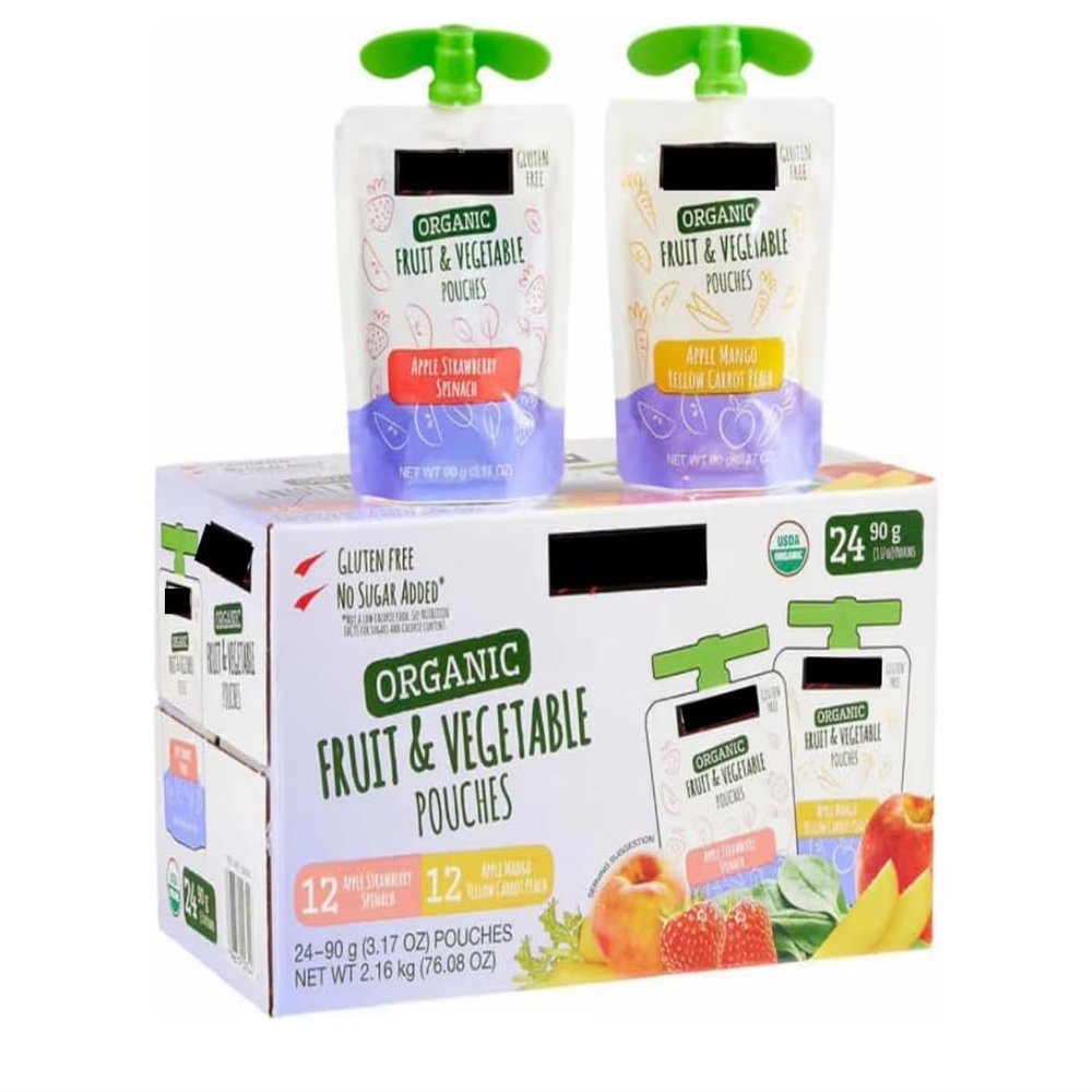 Organic Fruit and Vegetable Pouches by Signature | School Snack Variety Pack | 3.17 oz | 24-Count